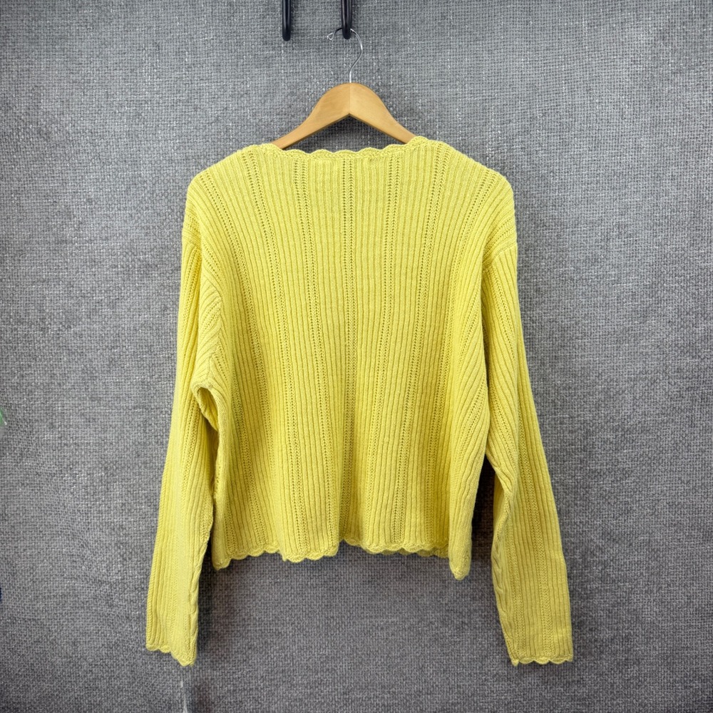 Vintage Gallagher Cardigan Womens XL Yellow Pearl Button Cotton Cottagecore - Picture 2 of 10
